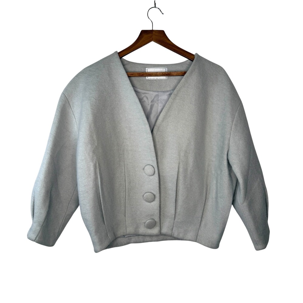 Minimalist Small Gray Cropped Jacket Wool Oversized Balloon Sleeve‎ Boxy Small